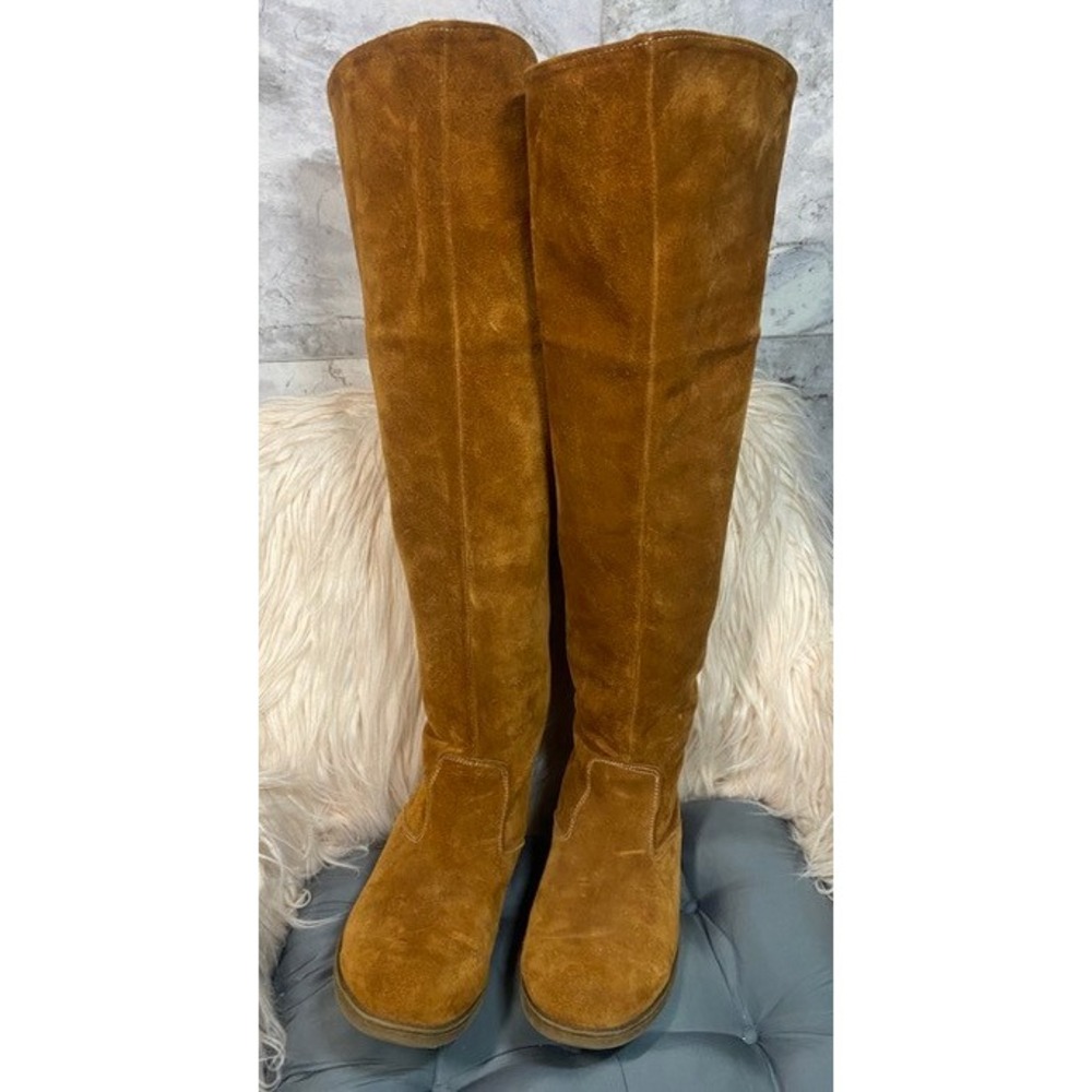 Maldini Tan Suede Knee High Riding Boots Tassel Zip Back Women's Size 39